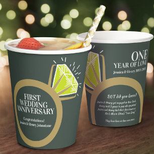 1st wedding anniversary green ring fun facts paper cups