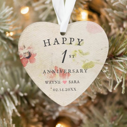 1st Wedding Anniversary Hand Pressed Paper Ornament