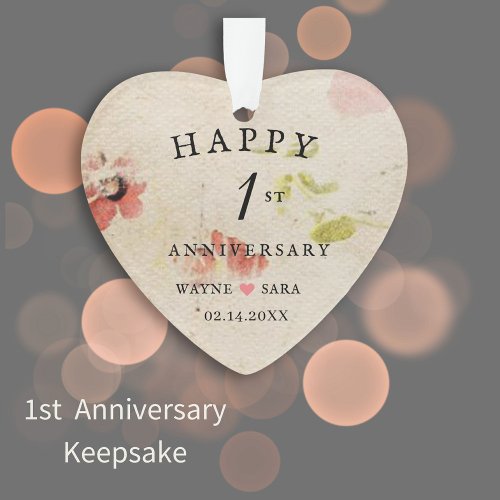 1st Wedding Anniversary Hand Pressed Paper Ornament