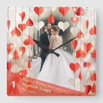 1st Wedding Anniversary Hearts Curtain Wall Clock by Pick_Up_Me at Zazzle