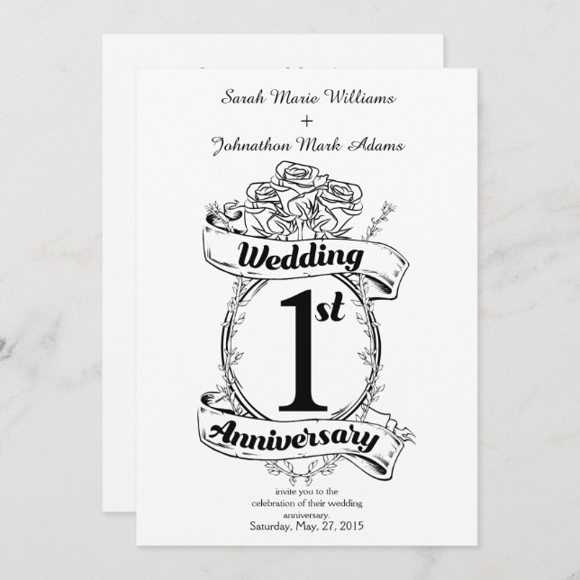 1st Wedding Anniversary Invitation (Front/Back)