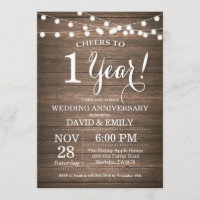 1st Wedding Anniversary Invitation Rustic Wood
