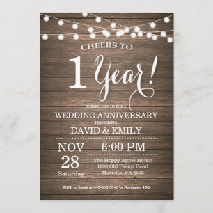 1st Wedding Anniversary Invitation Rustic Wood