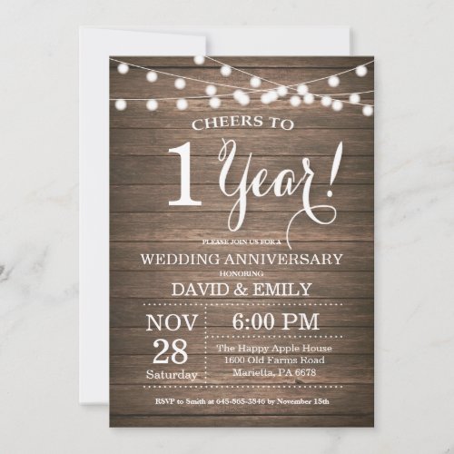 1st Wedding Anniversary Invitation Rustic Wood