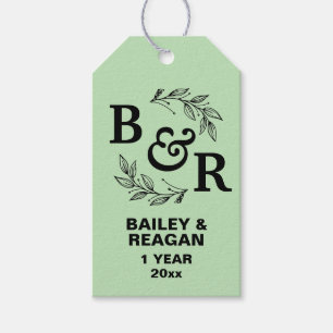 1st Wedding Anniversary Leaves Motif Monogram Gift Tags