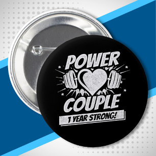 1st Wedding Anniversary Married Fitness Couple Button