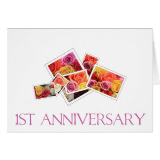 1st Wedding Anniversary mixed rose bouquet Card
