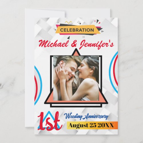 1st Wedding Anniversary Modern Personalized Photo  Invitation