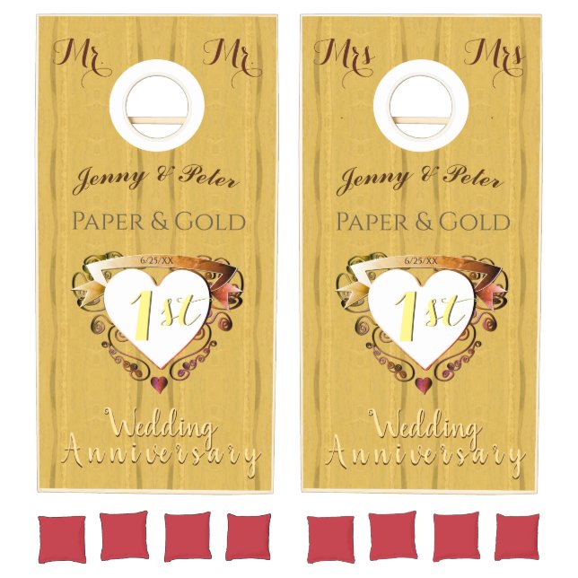 1st Wedding Anniversary Paper and GoldCornhole Set (Set)