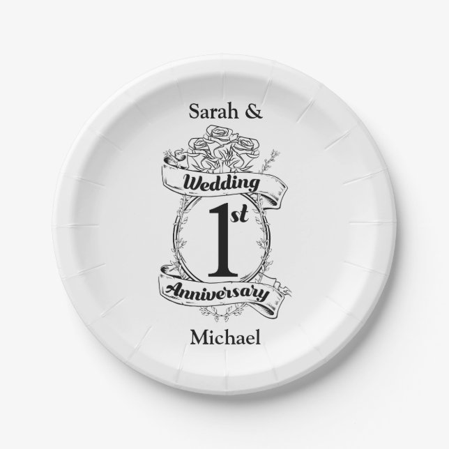 1st Wedding Anniversary Paper Plates (Front)