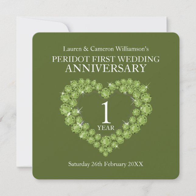 1st wedding anniversary party 1 year peridot green invitation (Front)