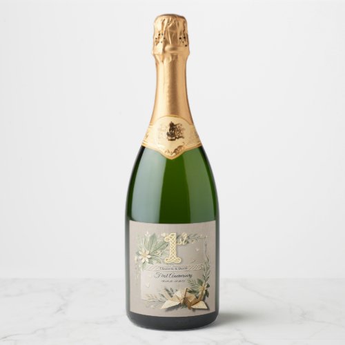 1st Wedding Anniversary Party Paper Cranes Couple Sparkling Wine Label