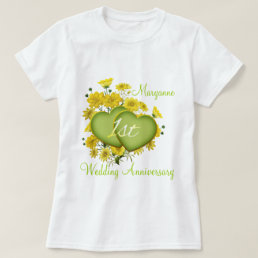 1st Wedding Anniversary Party Wildflower Hearts T-Shirt