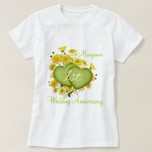 1st Wedding Anniversary Party Wildflower Hearts T_Shirt