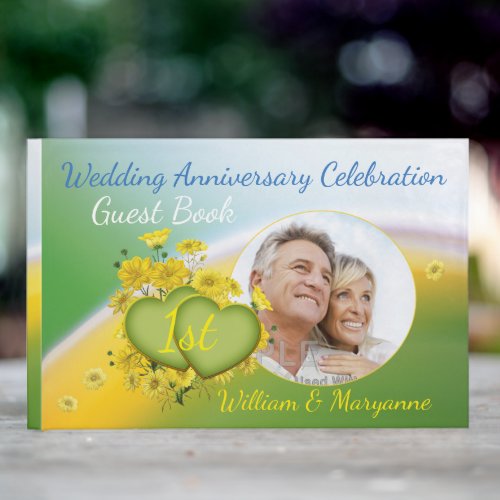 1st Wedding Anniversary Party Yellow Daisies Guest Book