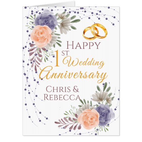 1st Wedding Anniversary Peony Rose Purple Jumbo Card