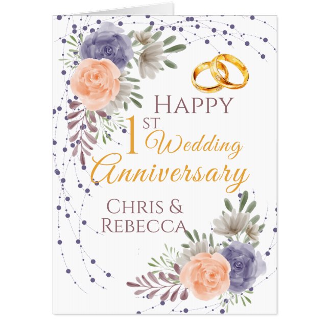 1st Wedding Anniversary Peony Rose Purple Jumbo Card (Front)