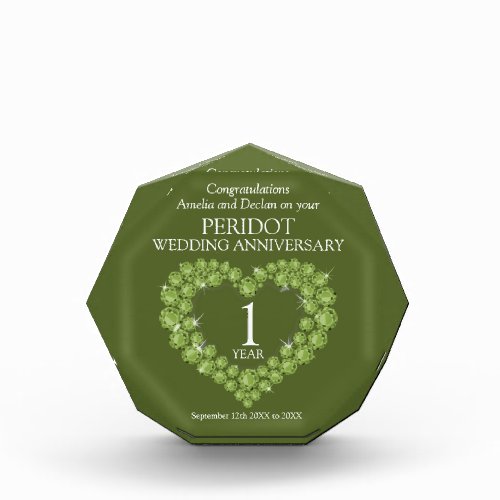 1st wedding anniversary peridot green gemstones acrylic award
