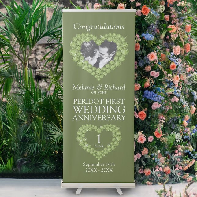 1st wedding anniversary peridot green photo heart retractable banner (Creator Uploaded)