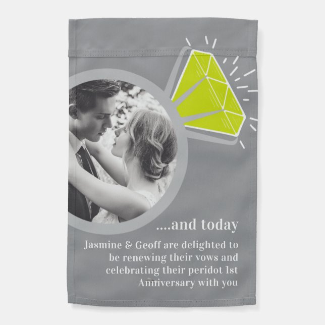 1st wedding anniversary peridot now then photo garden flag (Back)