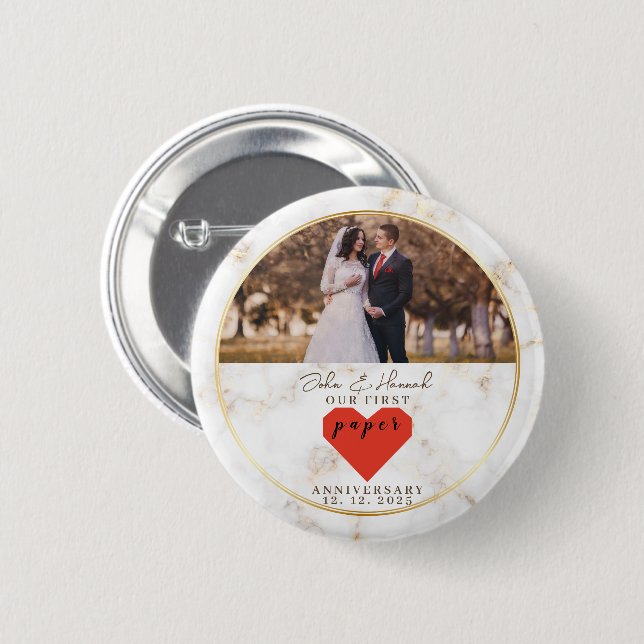 1st Wedding Anniversary Personalized Paper Wedding Button (Front & Back)