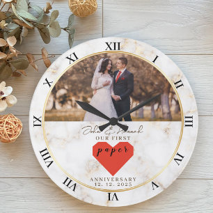 1st Wedding Anniversary Personalized Paper Wedding Large Clock
