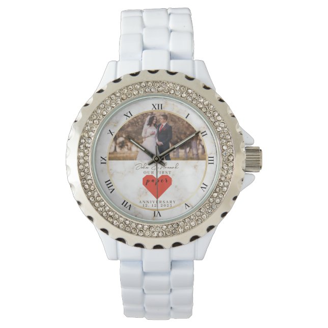 1st Wedding Anniversary Personalized Paper Wedding Watch (Front)