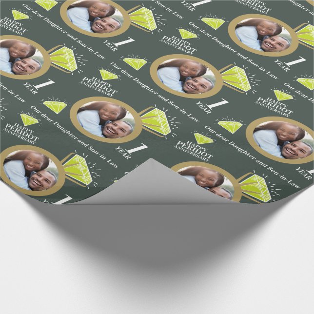 1st wedding anniversary photo peridot ring  wrapping paper (Corner)