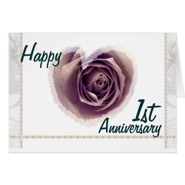 1st Wedding Anniversary   Purple Rose Heart Greeting Card