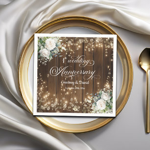 1st Wedding Anniversary Rustic String Lights Napkins