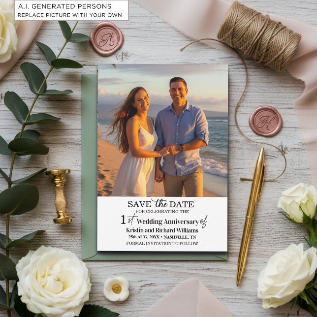 1st Wedding Anniversary Save the Date Photo Note Card (Creator Uploaded)