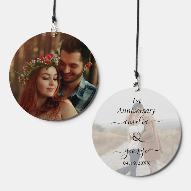 1st wedding anniversary simple and elegant photo wind chime  (Front & Back)