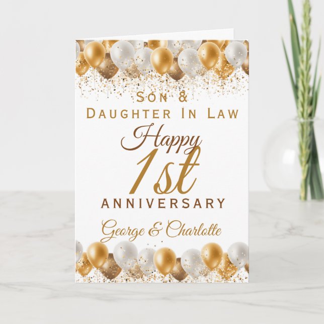 1st Wedding Anniversary Son Daughter Balloon Card (Front)