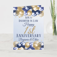1st Wedding Anniversary Son Daughter Navy Gold