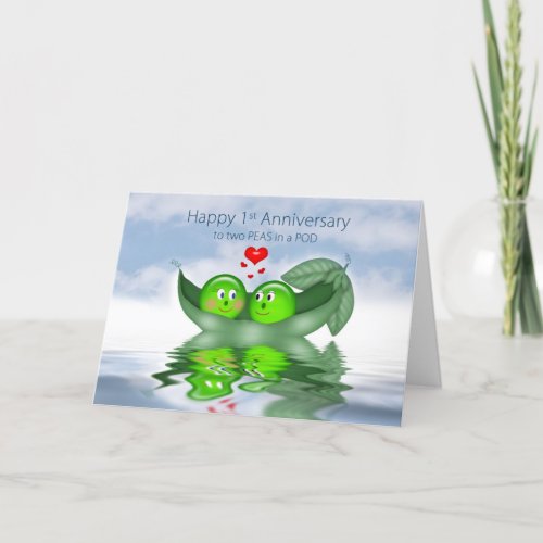 1st Wedding Anniversary Two Peas in a Pod Hearts Card
