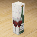 1st Wedding Anniversary Wine Bottle  Wine Box<br><div class="desc">Green wine bottle with two glasses of red wine and star confetti background for 1st wedding anniversary.
Text on wine bottle label can be edited.</div>