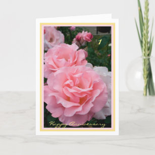 1st Wedding Anniversary Wishes Elegant Pink Roses Card