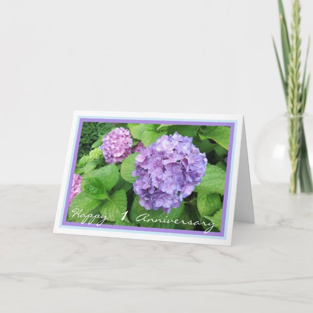 1st Wedding Anniversary Wishes Hydrangeas Elegant Card (Front)