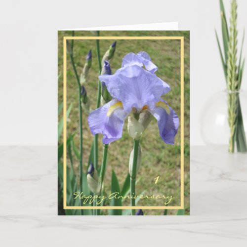 1st Wedding Anniversary Wishes Purple Iris Elegant Card