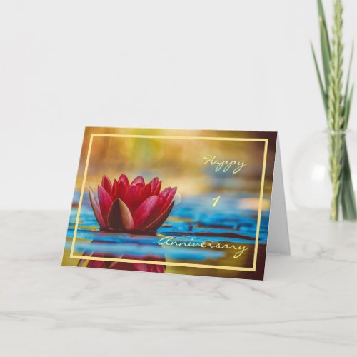 1st Wedding Anniversary Wishes Water Lily Elegant Card