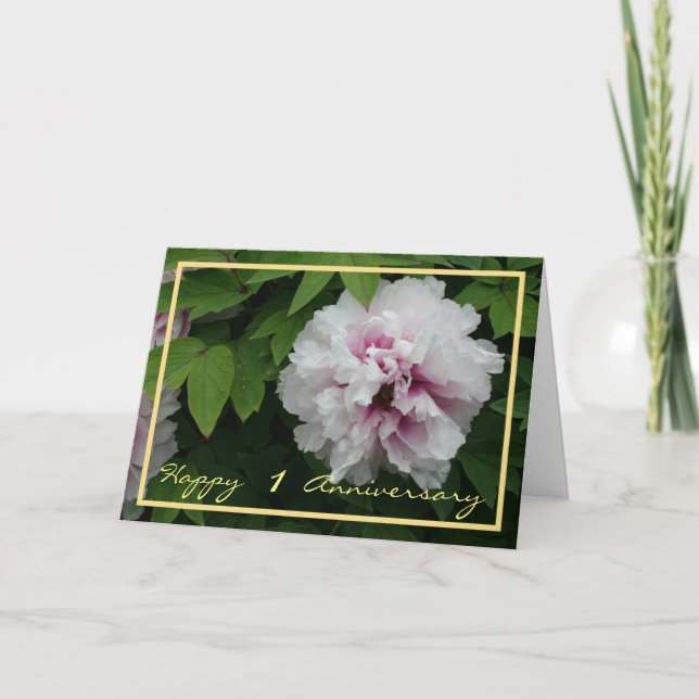 1st Wedding Anniversary Wishes White Peony Elegant Card (Front)