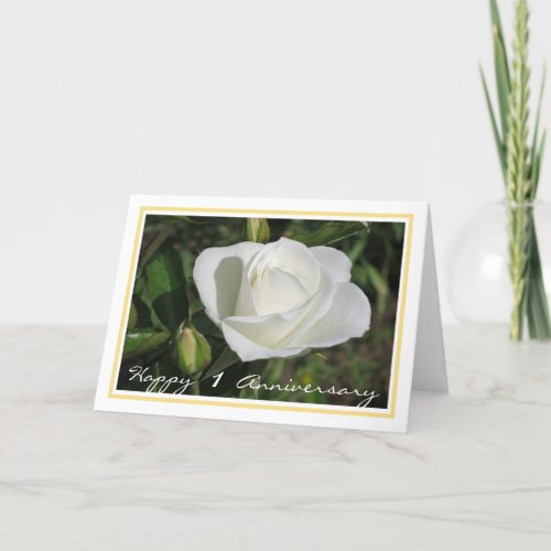 1st Wedding Anniversary Wishes White Rose Elegant Card