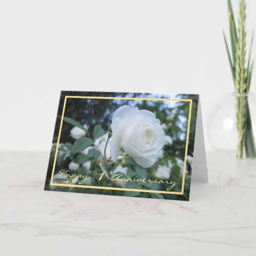 1st Wedding Anniversary Wishes White Rose Elegant Card