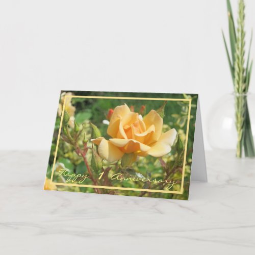 1st Wedding Anniversary Wishes Yellow Rose Elegant Card