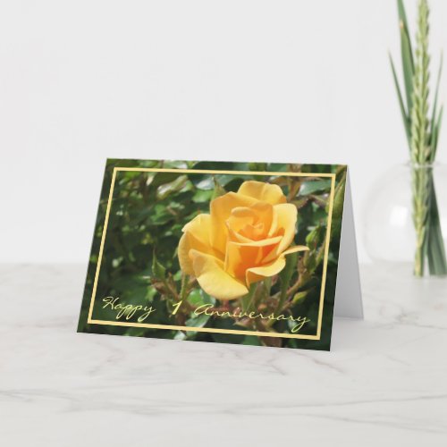 1st Wedding Anniversary Wishes Yellow Rose Elegant Card