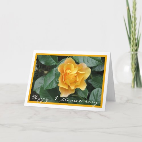 1st Wedding Anniversary Wishes Yellow Rose Elegant Card