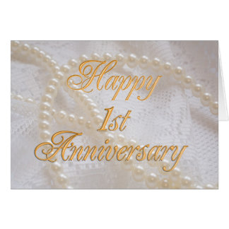 1st wedding anniversary with lace and pearls card