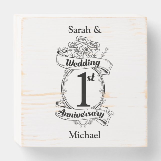 1st Wedding Anniversary Wooden Box Sign (Front Horizontal)