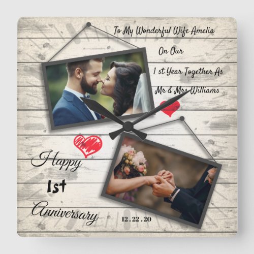 1st wedding anniversary wooden photo frame Clock