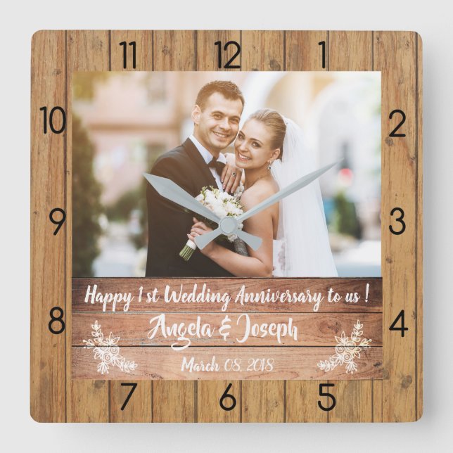 1st Wedding Anniversary Wooden Texture Clock (Front)